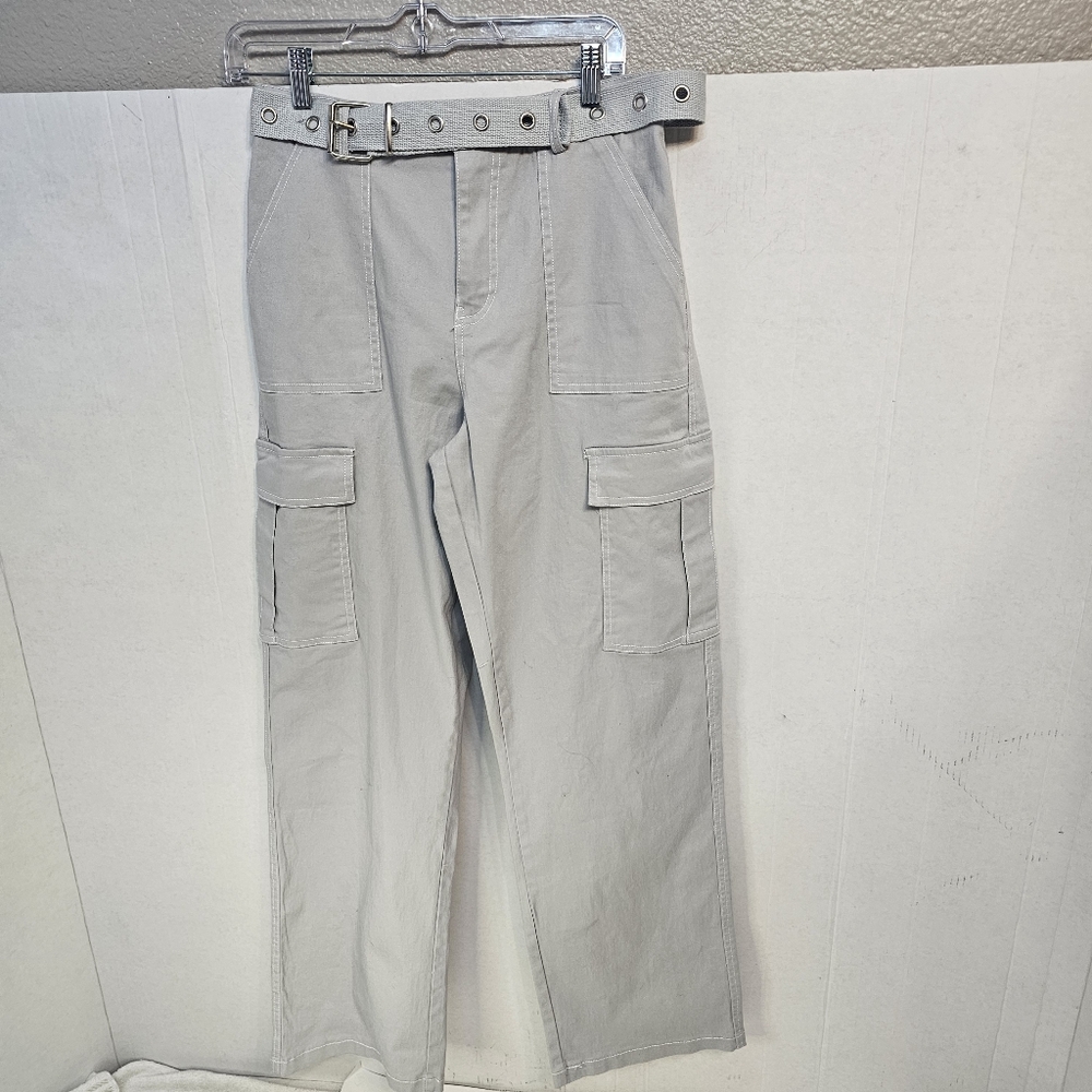 Womens Faded Rose Essentials Sz Med Gray Baggy Cargo Pants Multipockets Skater